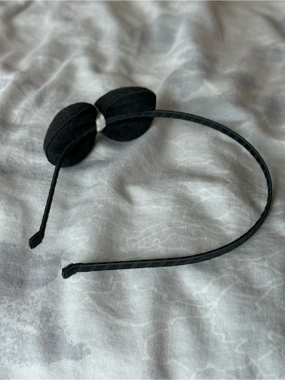 CHANEL Black Kids Headband with White Logo Bow Accent